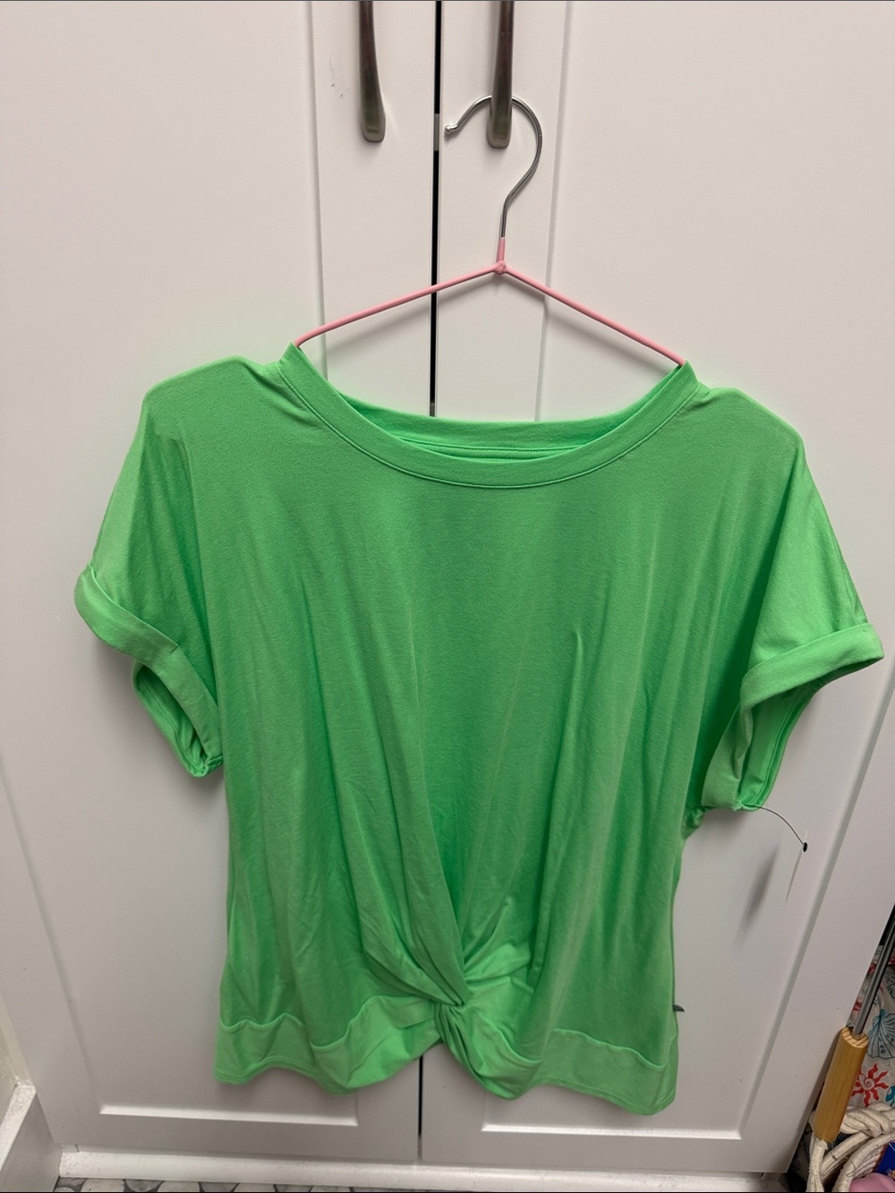 Talbots Neon Green Short Sleeve Knot-Front Tee